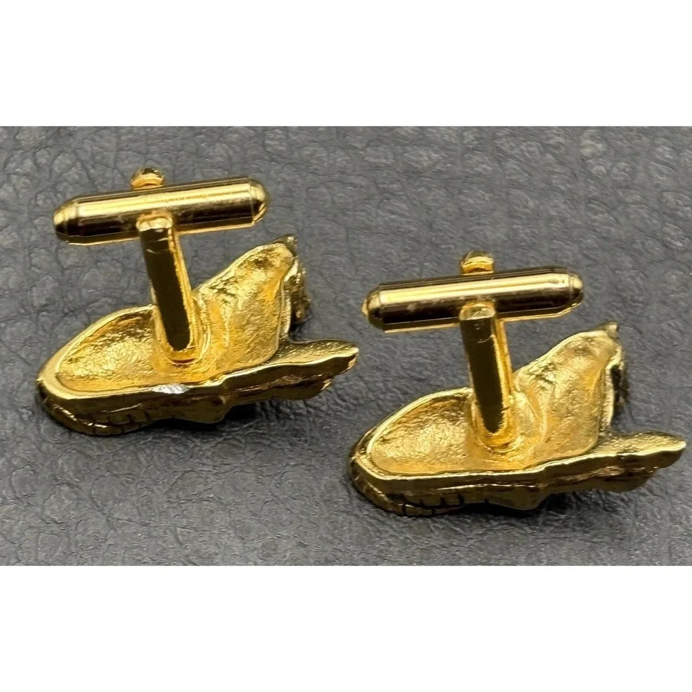 Vintage Figural Tiger Cat Cufflinks Gold Tone Unique Statement Men's Accessory